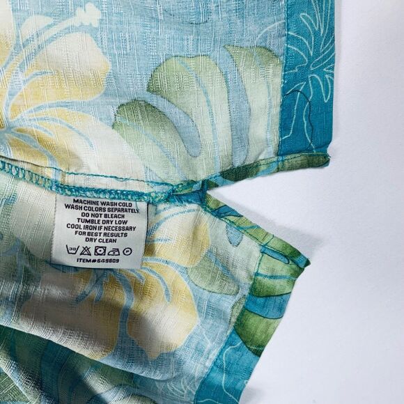 Three Palm Brand Shirt Mens XL Blue Silk Hawaiian Short Sleeve Button up Floral - Picture 6 of 12